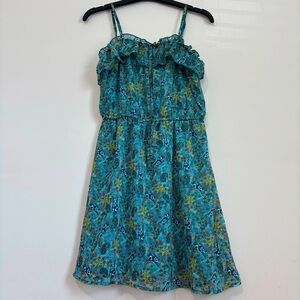 Mossimo Boho Blue Green Sleeveless Ruffle tank top Sundress Dress Size S